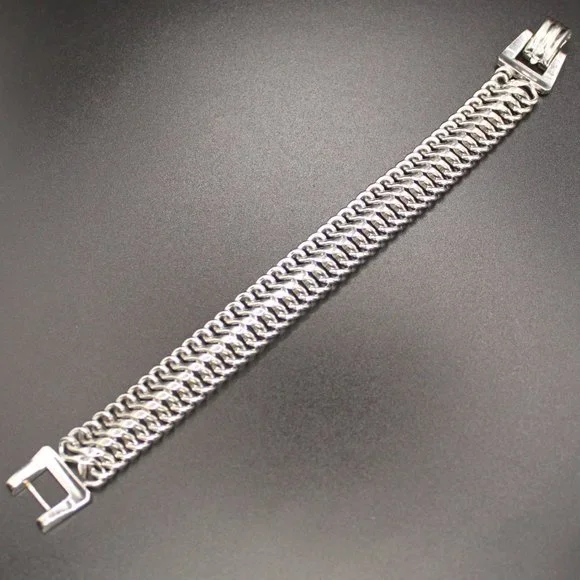 Vintage Signed CORO PEGASUS Thick Link Bracelet Silver Tone 7.5" Long 1950s - Picture 11 of 15